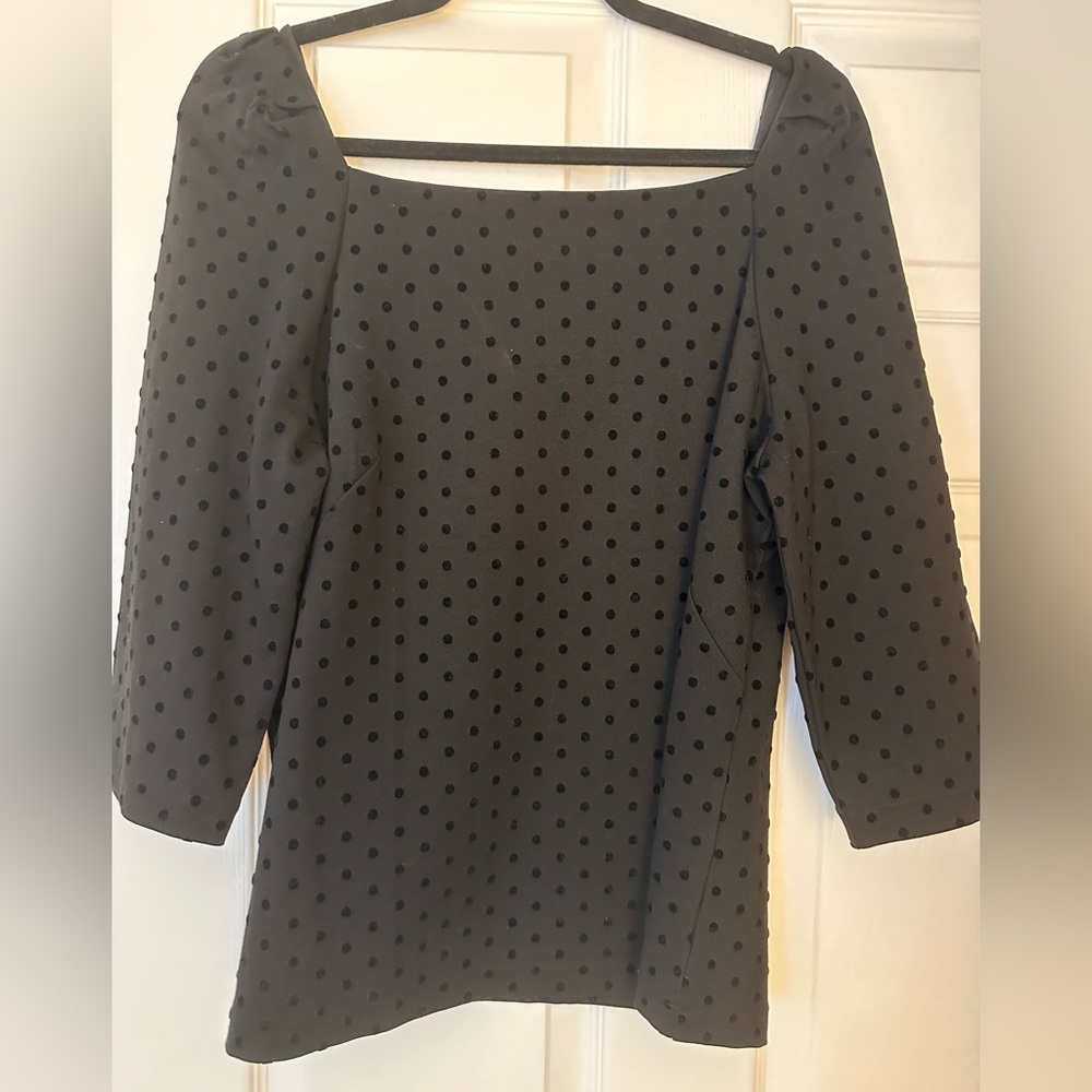 Ann Taylor Black Velvet Polka Dot 3/4 Sleeve Dress